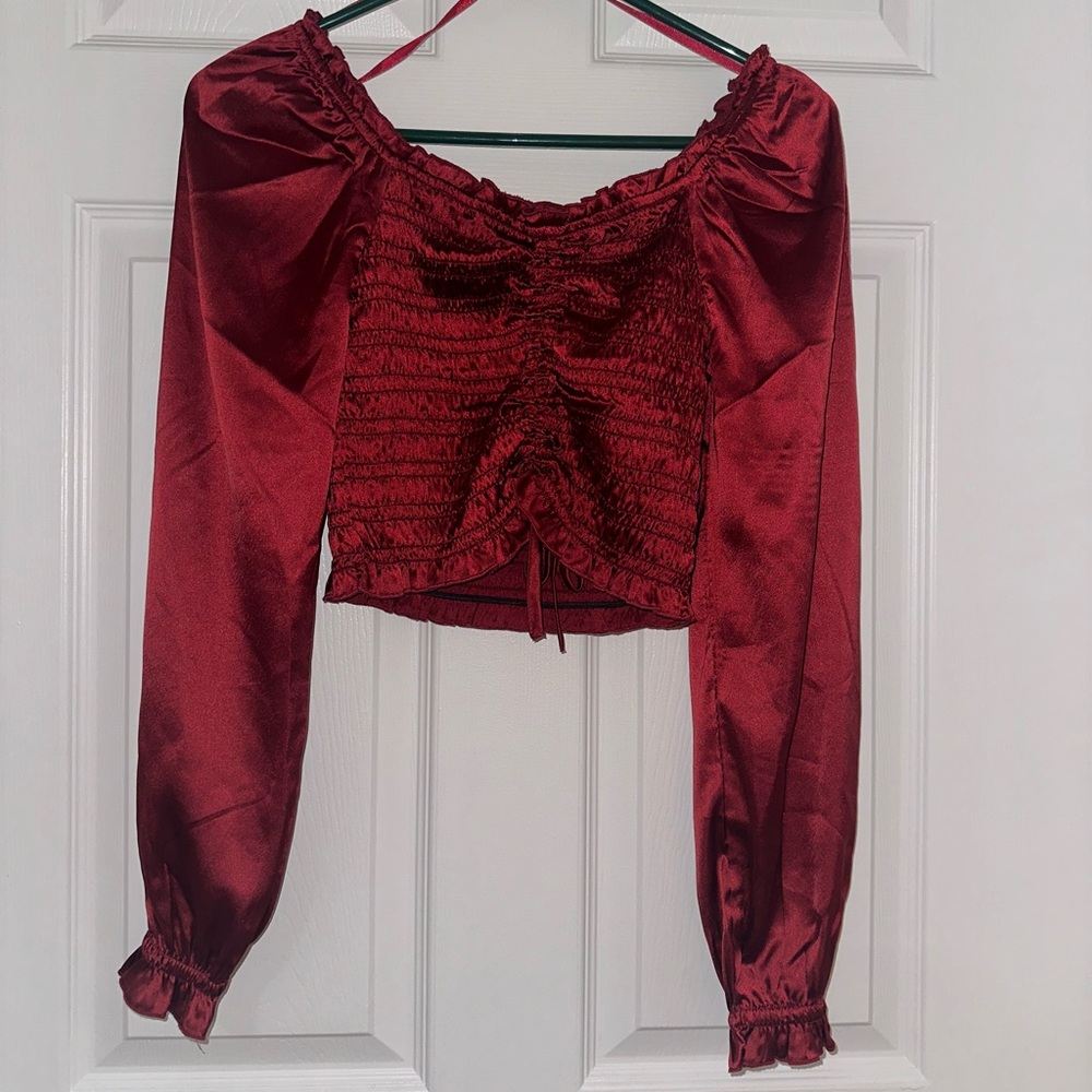 Japna Red Satin Smocked Top